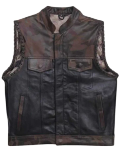 Camo Hideout Men Leather Motorcycle Vest - Ride Wild Co
